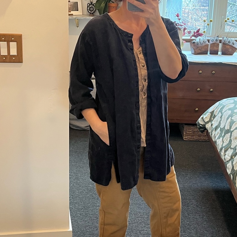 Eileen Fisher Linen Navy Cardigan
